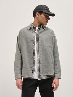 The Bear House - Men Grey Textured Shirt