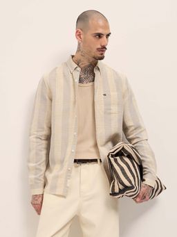 The Bear House - Men Cream Stripes Shirt