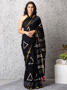 Baisacrafts - Elliana Handblock Cotton Saree With Unstiched Blouse