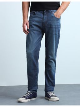 Flying Machine - Men Blue Slash Slim Tapered Fit Whiskered Jeans
