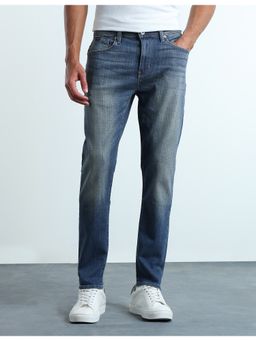 Flying Machine - Men Blue Whiskered Slash Slim Tapered Fit Jeans