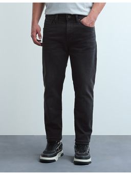 Flying Machine - Men Black Slash Slim Tapered Fit Whiskered Jeans
