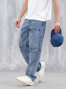WROGN - Blue Men Casual Loose Fit Carpenter Jeans