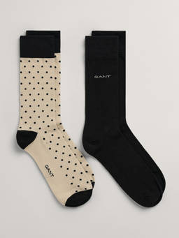 GANT - Mens Polka-Dot Printed Beige and Black 2 Pair of Socks