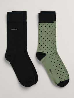 GANT - Mens Polka-Dot Printed Olive and Black 2 Pair of Socks