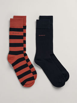 GANT - Mens Stripes Black and Rust 2 Pair of Socks