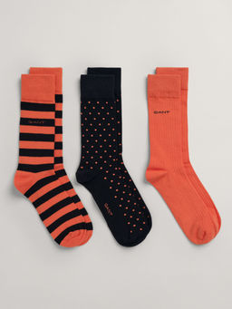 GANT - Mens Printed Orange and Black 3 Pair of Socks