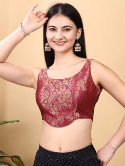 Tikhi Imli - Women Pink Floral Woven Jacquard Corset Style Stitched Blouse