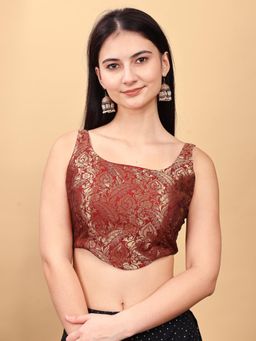 Tikhi Imli - Women Maroon Floral Woven Jacquard Corset Style Stitched Blouse