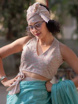 Suta - Women Multi-Color Floral Printed Cambric Cotton Padded Sleeveless Stitched Blouse