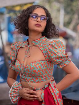 Suta - Women Multi-Color Floral Printed Cambric Cotton Padded Stitched Blouse