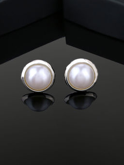 Estele - Rhodium Plated Round Small Pearl Stud Earrings for Girls & Women