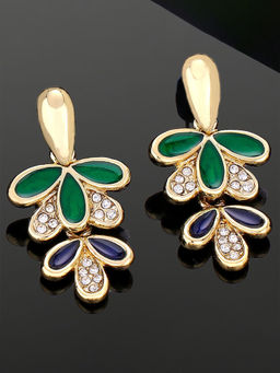 Estele - Gold Plated Leafy Shaped Drop Earrings with Austrian Crystals for Girls & Women