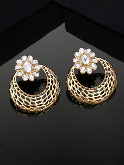 Estele - Gold Plated Circular Shaped Earrings with White Kundan Stones for Girls & Women
