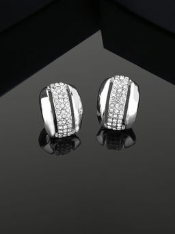 Estele - Rhodium Plated Geometric Designer Stud Earrings with White Crystal for Girls & Women