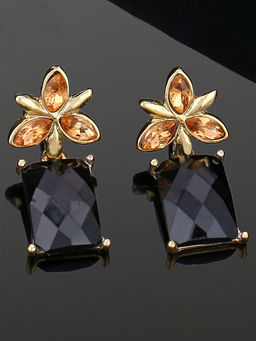 Estele - Gold Plated Flower Designer Earrings with Black Stones for Girls & Women