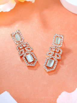 Estele - Rose Gold Plated CZ Dazzling Designer Earrings with Mint Green Stones for Women
