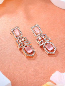 Estele - Rose Gold Plated CZ Fascinating Designer Earrings with Mint Peach Stones for Women