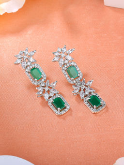 Estele - Rhodium Plated CZ Scintillating Designer Earrings with Green Stones for Women