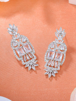 Estele - Rhodium Plated CZ Sparkling Designer Earrings with White Stones for Girls & Women