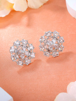 Estele - Rhodium Plated CZ Floret Designer Stud Earrings with White Stones for Girls & Women