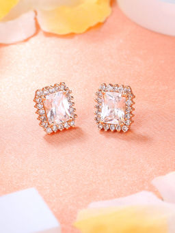 Estele - Rose Gold Plated CZ Square Designer Stud Earrings with White Stones for Girls & Women