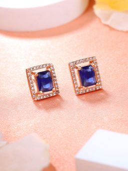 Estele - Rose Gold Plated CZ Sparkling Designer Stud Earrings with Blue Stones for Women