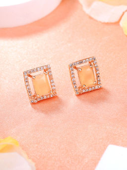Estele - Rose Gold Plated CZ Dazzling Designer Stud Earrings with Mint Orange Stones for Women