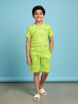 KiddoPanti - Boys 100% Cotton Printed Co-Ord Set-Yellow