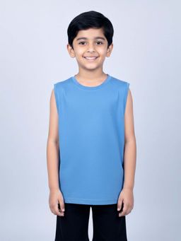 KiddoPanti - Boys Navy Blue Cotton Knit Solid Sleeveless T-shirt