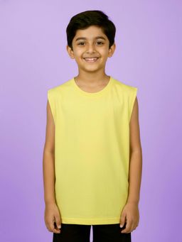 KiddoPanti - Boys Yellow Cotton Knit Solid Sleeveless T-shirt