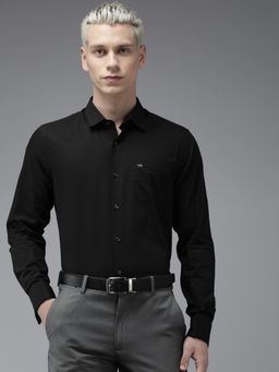 The Bear House - Men Black Solid Slim Fit Cotton Formal Shirt With French Cuff