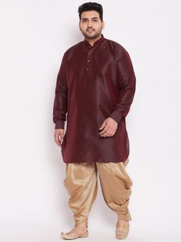 Vastramay - Men Wine Silk Blend Kurta and Dhoti