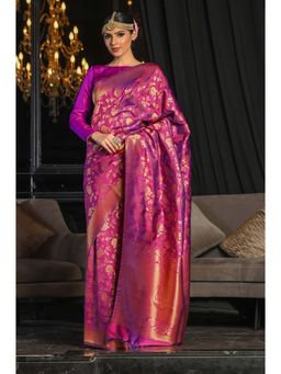 Beatitude - Purple Soft Silk Banarasi Woven Saree with Unstitched Blouse