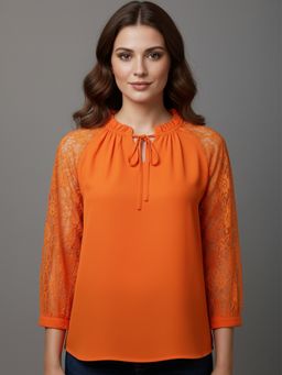 Qurvii - Crepe Regular Fit Orange Top