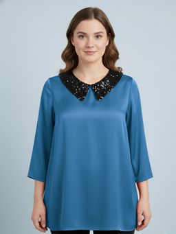 Qurvii - Silk Blend Regular Fit Teal Top