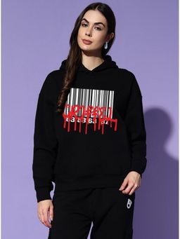 Griffel - Women Winter Wear Oversize Graphic Printed Pullover Black Hoodie