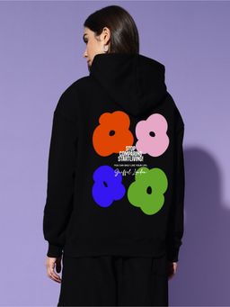 Griffel - Women Winter Wear Oversize Graphic Printed Pullover Black Hoodie