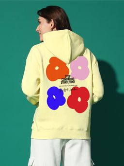 Griffel - Women Winter Wear Oversize Graphic Printed Pullover Yellow Hoodie