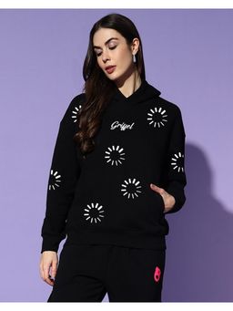 Griffel - Women Winter Wear Oversize Graphic Printed Pullover Black Hoodie