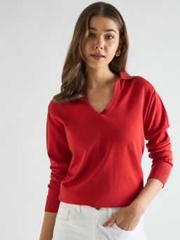 Femmella - Women Polo Neck Orange Sweater