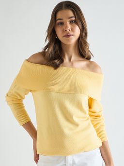 Femmella - Women Off Shoulder Yellow Sweater