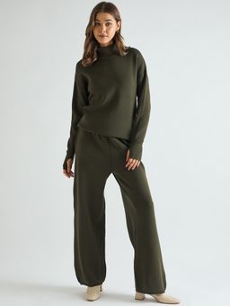 Femmella - Olive High Neck Knitted Co-Ord Set