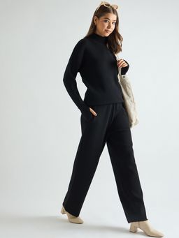 Femmella - Black High Neck Knitted Co-Ord Set