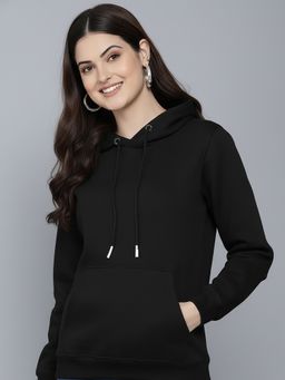 Glito - Women Solid Regular Fit Hooded Pullover Black Hoodie
