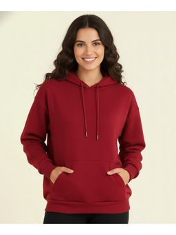 Glito - Women Solid Regular Fit Hooded Pullover Maroon Hoodie
