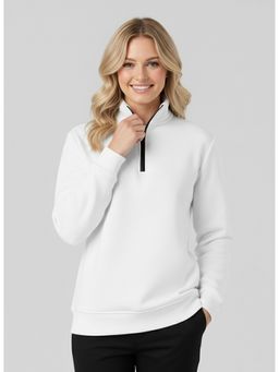 Glito - Women Solid Mock Collar Pullover White Sweatshirt