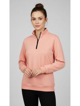 Glito - Women Solid Mock Collar Pullover Peach Sweatshirt