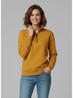 Glito - Women Solid Mock Collar Pullover Mustard Sweatshirt