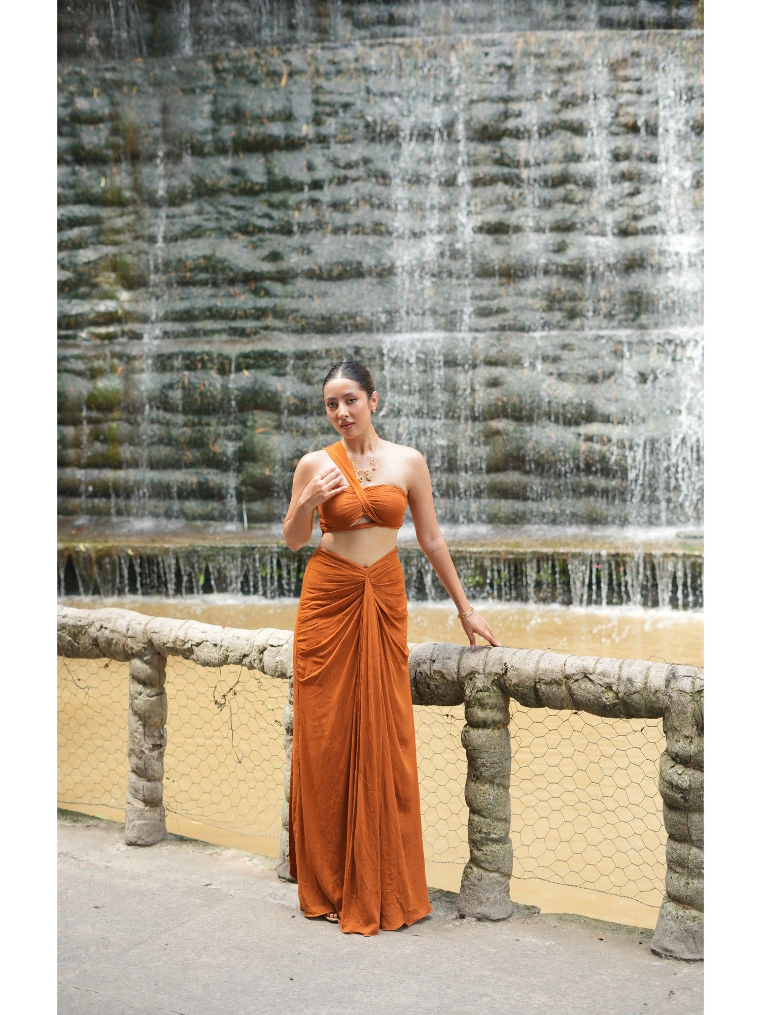 ordinaree Earthen Gaze Brown Top with Skirt-picture-7